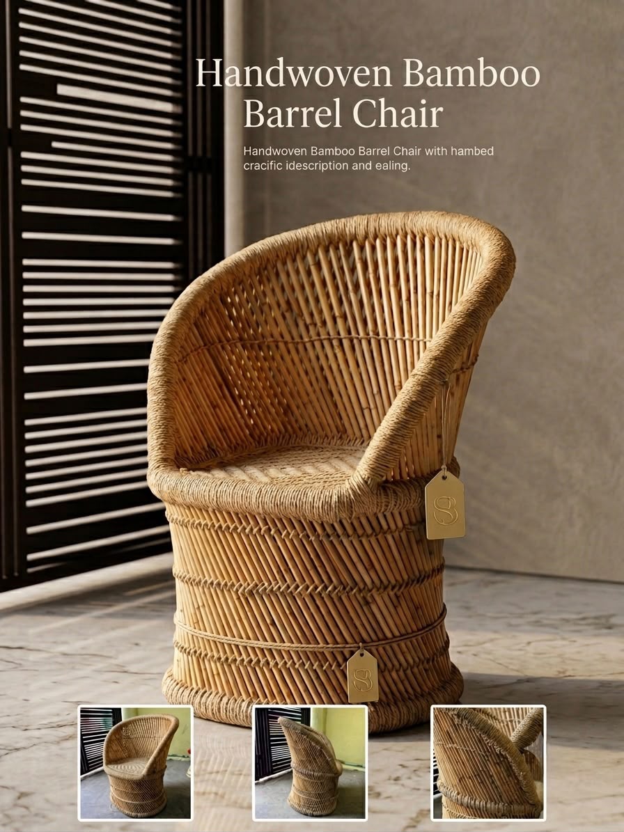 Handwoven Bamboo Barrel Chair