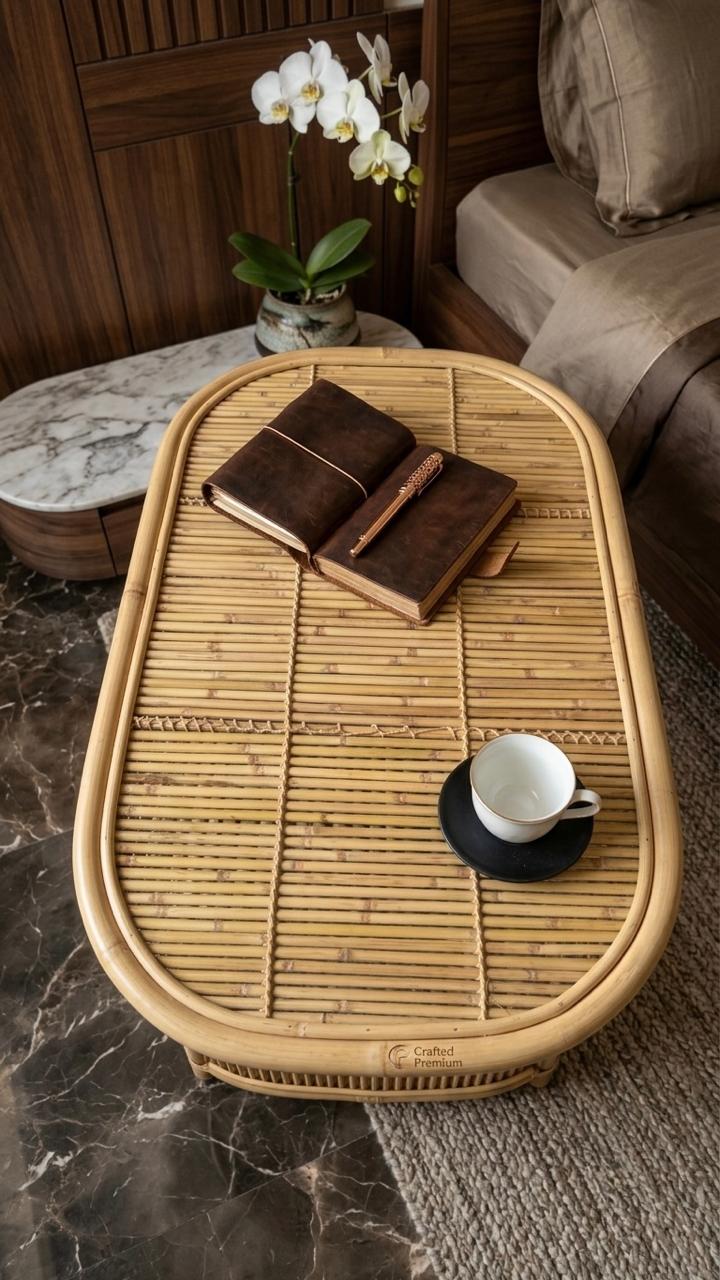Artisanal Leather-Bound Sarkanda Center Table